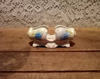 Horizontal Vintage Porcelain Hand Painted Toothpick Holder