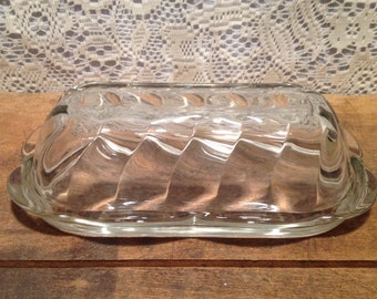 Clear Glass Scalloped Edge Butter Dish