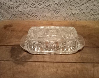 Vintage Clear Cut Glass Anchor Hocking Butter Dish