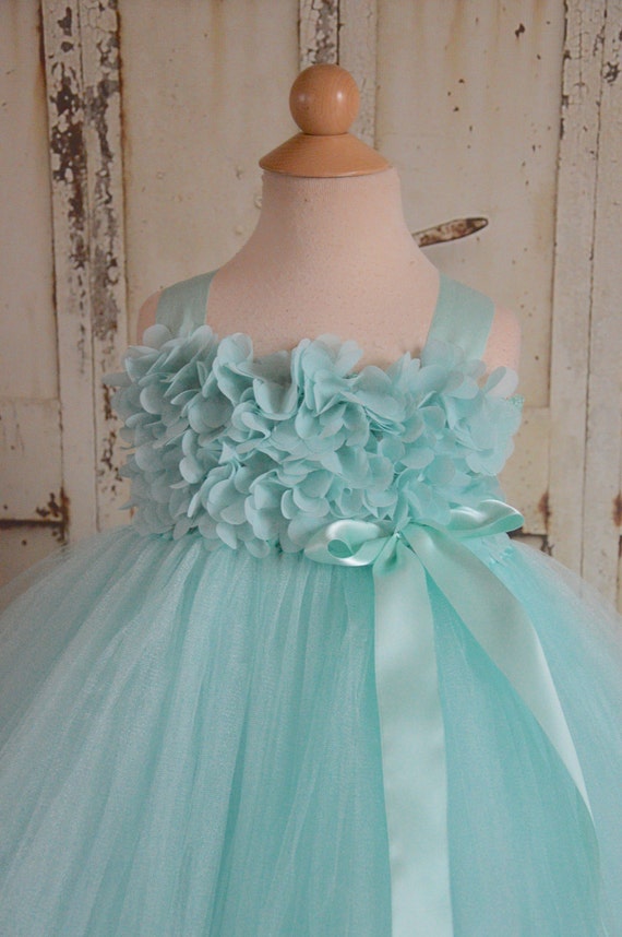 Items similar to Limited edition! Aqua chiffon hydrangea flower girl ...