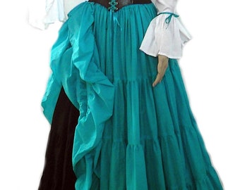 READY TO SHIP Renaissance Skirt Steampunk High Low 100% Cotton Hand Dyed Pirate Victorian Costume Medieval Turquoise Color Choice