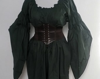 PLUS Renaissance Chemise Blouse Long Tiered Sleeves Cotton Pirate Medieval Elvin