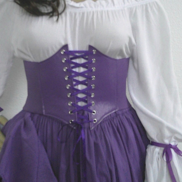 Purple Corset Belt Waist Cincher Underbust Corset Renaissance Steampunk Costume Medieval Pirate Wench  L/2XL