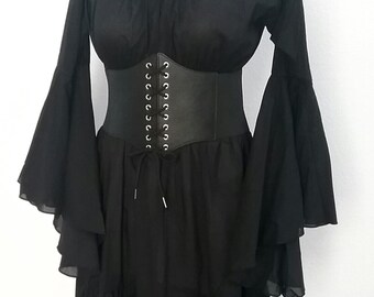 Renaissance Chemise Dress Trumpet Sleeves Long Tiered Cotton Pirate Medieval Elvin