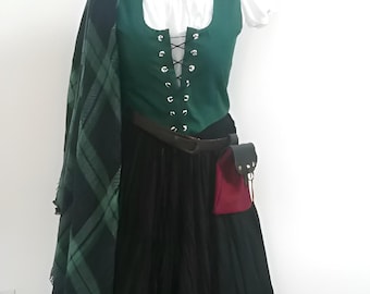 CUSTOM MADE Celtic Dress Tartan Shawl for Renaissance Medieval Your Choice Chemise Bodice Skirt Shawl