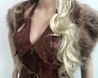 Lagertha Shieldmaiden Corset Warrior Viking Renaissance Fur Capelet Renaissance Costume Medieval