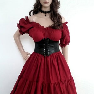 Renaissance Dress Chemise Corset Outfit 3 pcs Wench Pirate Medieval Steampunk Costume Celtic Cosplay Fair Maroon Halloween 2