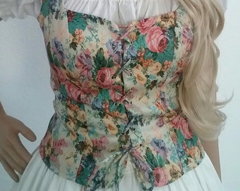 READY To SHIP S Renaissance Floral Bodice with Peplum Hem Medieval Pirate Fairy Steampunk