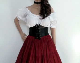 Chemisier Dirndl Traditionnel Pour Femme - Style Victorien Rouge Et Noir, Bustier Vintage, Manches Courtes Pour Oktoberfest Ou Cosplay