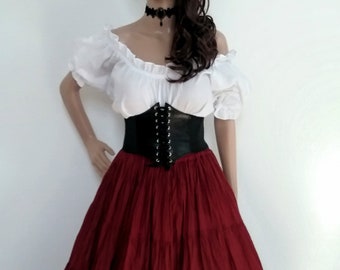 Renaissance Dress Chemise Corset Outfit 3 pcs Wench Pirate Medieval Steampunk Costume Celtic Cosplay Fair Maroon Halloween 2