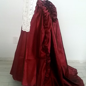 Red Victorian Bustle Skirt With Train Steampunk Edwardian Historical Dress Wedding