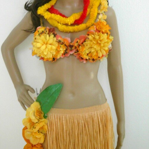 Hula Hawaiian Costume Women Luau Halloween Cospaly Handmade Vintage
