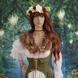 Viking Fur Stole & Brooches with Chains Mantle, Medieval Renaissance Unisex