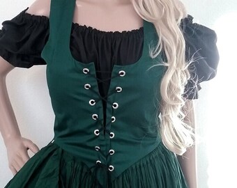 2XL Green Renaissance Bodice Corset Reversible Steel Boning Medieval Pirate Fairy Steampunk