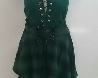 Celtic Dress Tartan Overskirt Renaissance Medieval Chemise Bodice Skirt Costume Cospaly Halloween