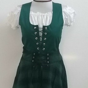 Celtic Dress Tartan Overskirt Renaissance Dress Medieval Chemise Bodice Skirt Costume Cospaly Halloween