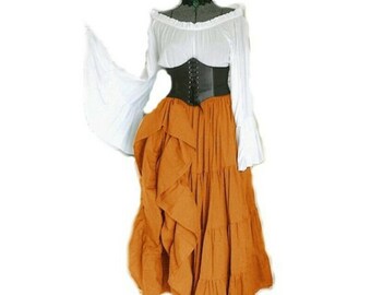Renaissance Skirt READY TO SHIP Steampunk 100% Cotton Hand Dyed Pirate Victorian Costume Medieval