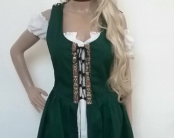 READY To SHIP XL Renaissance Dress Corset Overdress Medieval Irish Green