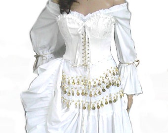 Pirate Dress Renaissance Wedding Corset Gown Steampunk Corset Costume Medieval Wench Pirate Hat Halloween