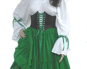 St Patrick's Day Dress Renaissance Corset Skirt Chemise Wench Pirate Medieval Steampunk Costume Celtic Cosplay Fair Green S M L XL