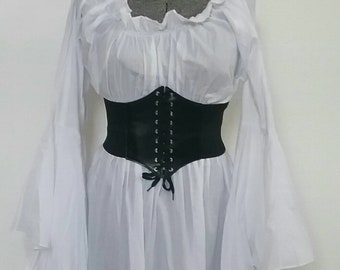 Renaissance Chemise Dress Trumpet Sleeves Long Tiered Cotton Pirate Medieval Elvin
