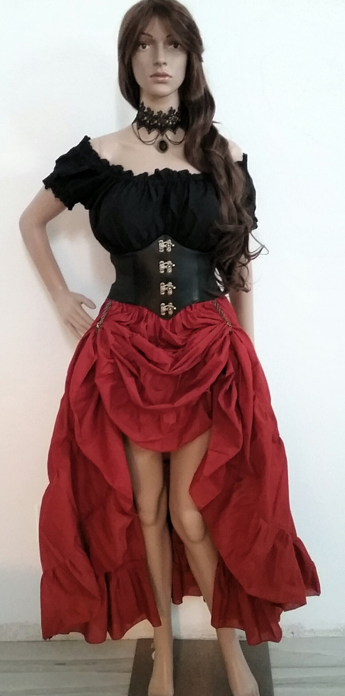 Pirate Wench Renaissance Corset Bodice — Reversible Medieval Costume Top, Red