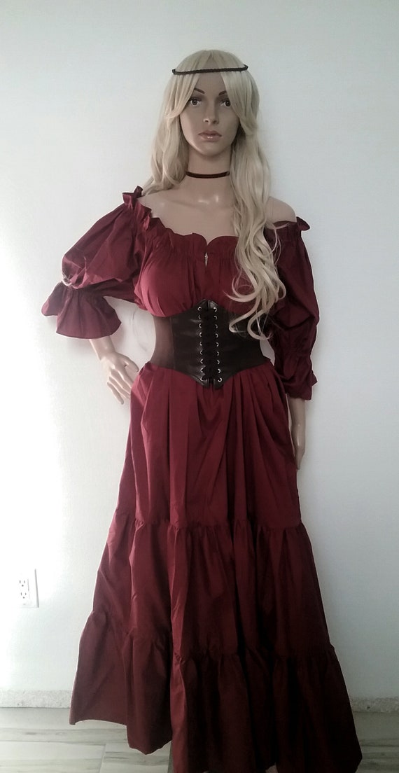 Renaissance Chemise Corset Dress Long Tiered Cotton Pirate Medieval Elvin -   Canada