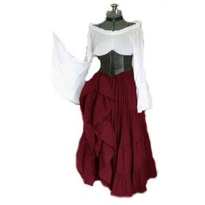RENAISSANCE Skirt STEAMPUNK 100% Cotton 10 yards wide Pirate VICTORIAN Costume Medieval Choose Color BURGANDY