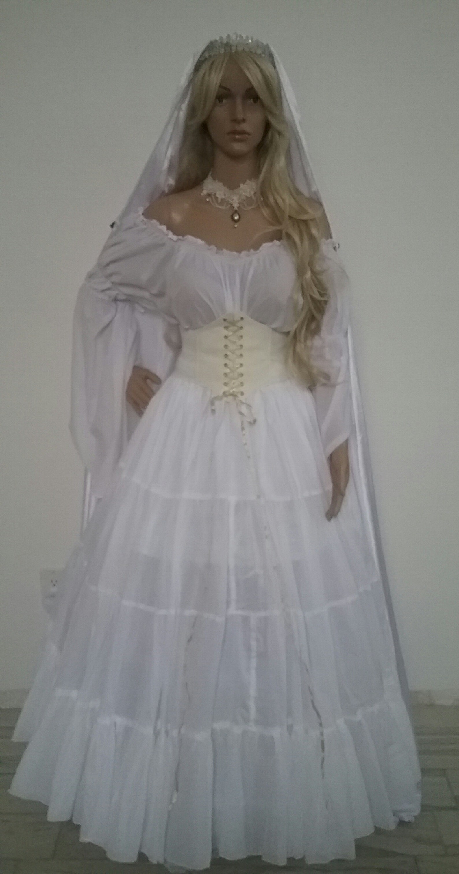 White Renaissance Dress Wedding Gown Corset Chemise Pirate Etsy