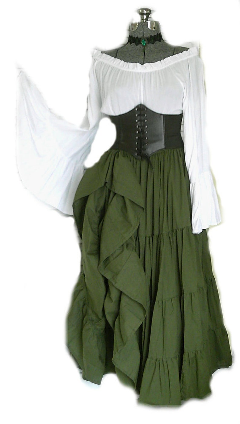 RENAISSANCE Skirt STEAMPUNK 100% Cotton 10 yards wide Pirate VICTORIAN Costume Medieval Choose Color OLIVE GREEN