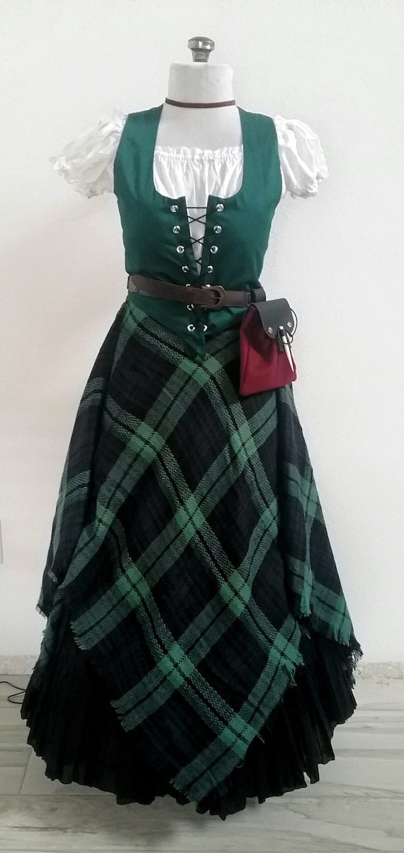 CUSTOM MADE Celtic Dress Shawl Tartan Renaissance Dress Medieval Your  Choice Chemise Bodice Skirt Costume Cospaly Halloween 