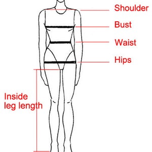 K&ouml;nnte beinhalten: Eine Strichzeichnung einer Mannequin-Figur mit beschrifteten K&ouml;rperma&szlig;en: Schulter, Brust, Taille, H&uuml;fte und Innenbeinl&auml;nge. Die Ma&szlig;e werden durch horizontale Linien &uuml;ber dem K&ouml;rper und eine vertikale Linie f&uuml;r die Beinl&auml;nge angezeigt.
