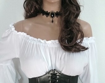 Blusa Renacentista Y Steampunk Para Mujer – Camisa Pirata Con Volantes, Cintura Fruncida Y Cinturón, Ideal Para Festivales Medievales Y Cosplay Victoriano