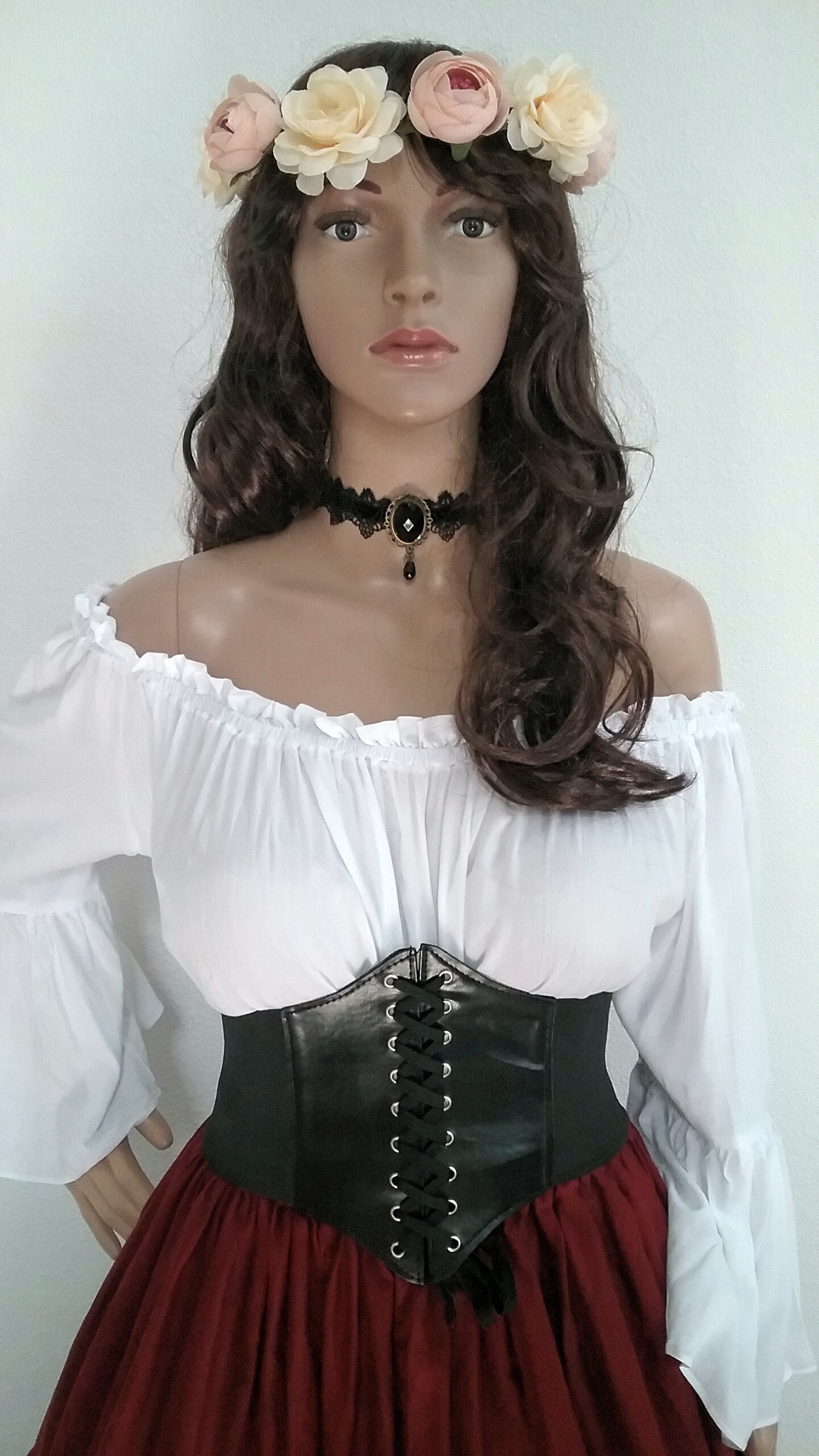 Renaissance Dress Pirate Corset Gypsy Black Chemise Waist Cincher