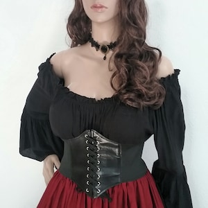 Renaissance Chemise Blouse Pirate Medieval Peasant Top Steampunk Bell Sleeve Off Shoulder Black S  2XL