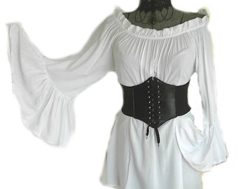 Renaissance Blouse White Chemise Pirate Medieval Peasant Top Steampunk Bell Sleeve Off Shoulder Long Sleeve S 3XL