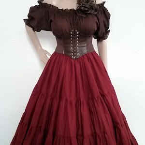 Renaissance Dress Chemise Corset Outfit 3 pcs Wench Pirate Medieval Steampunk Costume Celtic Cosplay Fair Maroon Brown Halloween 2