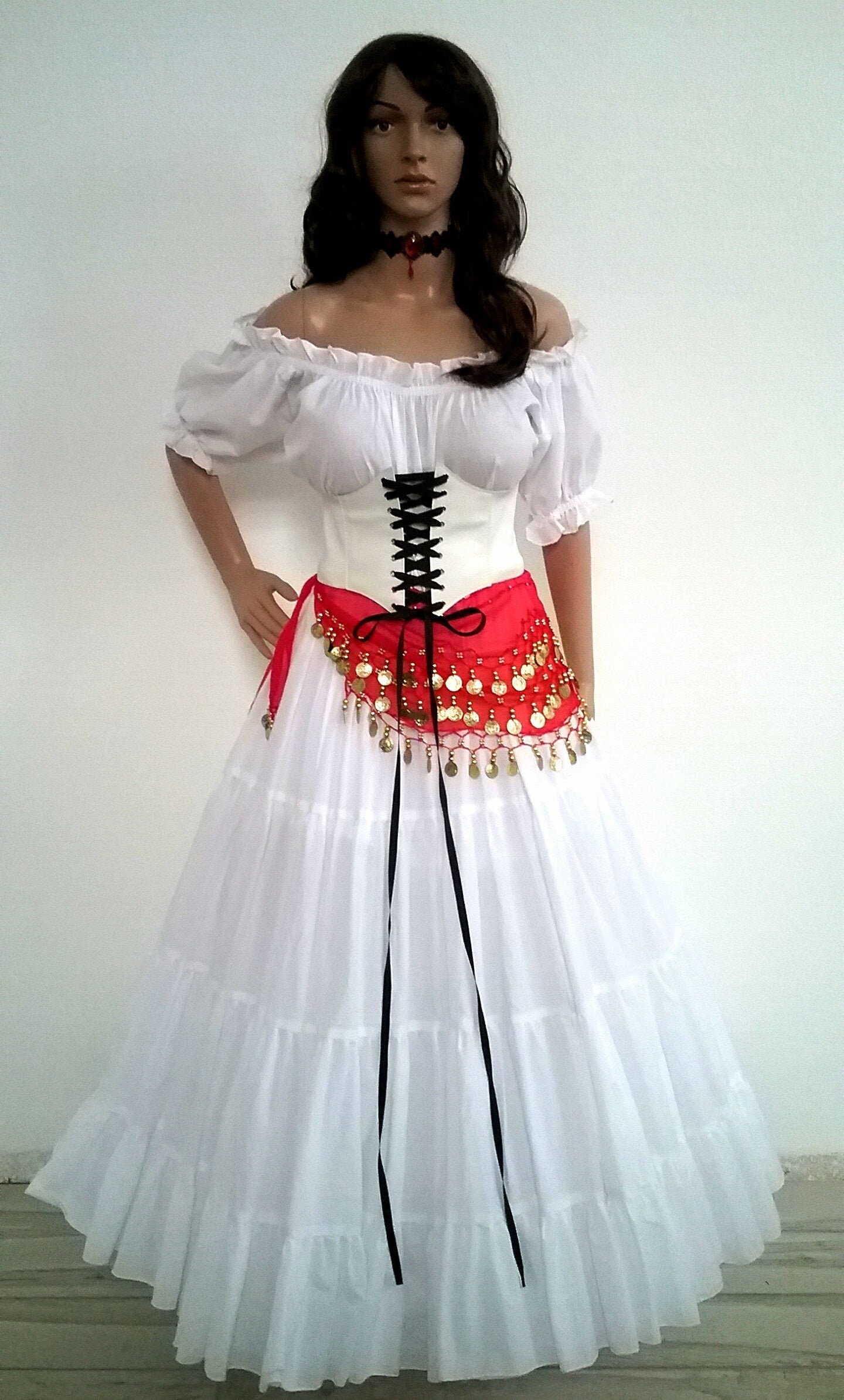 gypsy corset dress Pirate Renaissance Dress Gypsy Costume Corset Fortune Teller Cosplay Costume  Medieval Wench Halloween