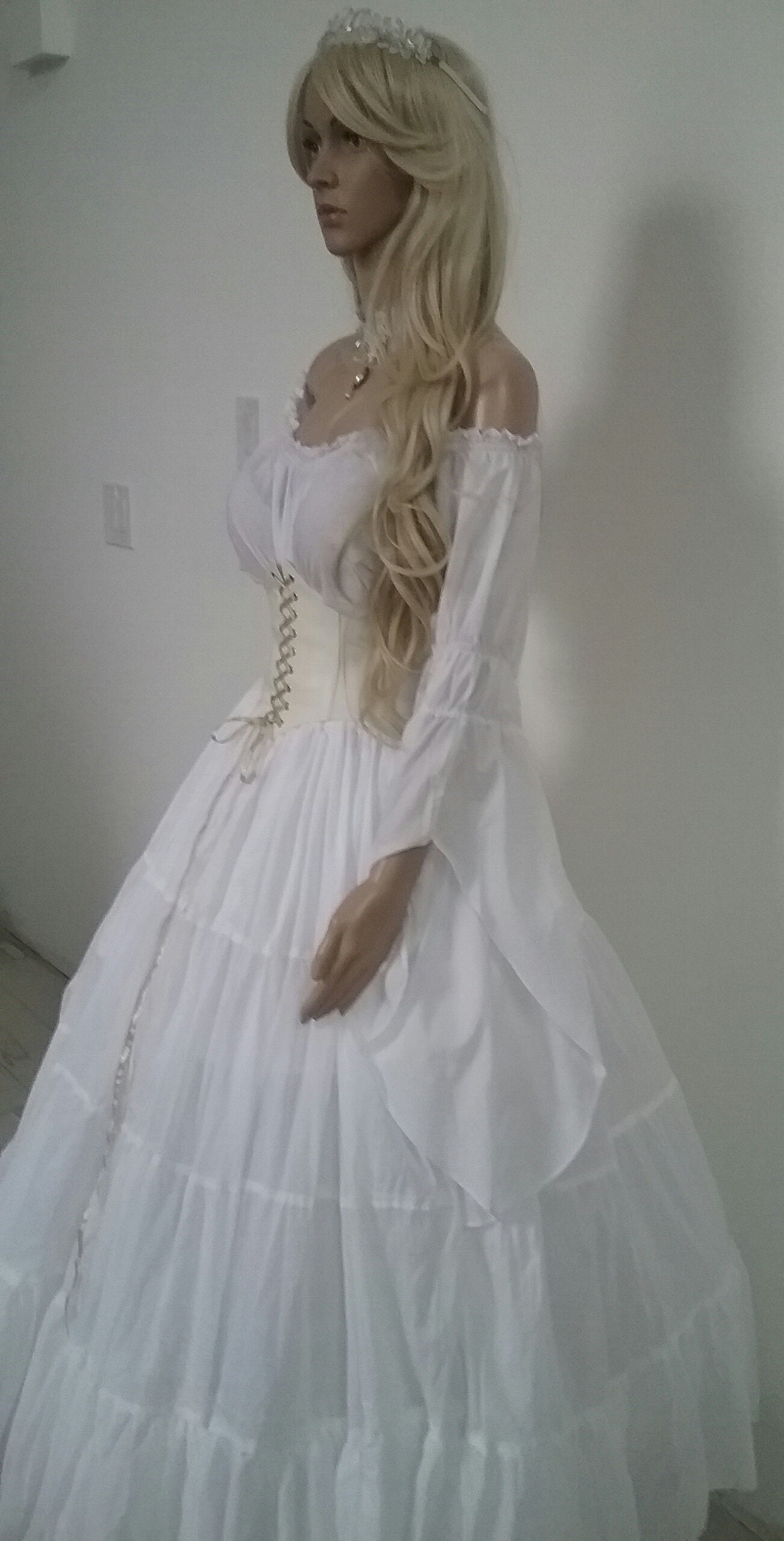 White Renaissance Dress Wedding Gown Corset Chemise Pirate Etsy