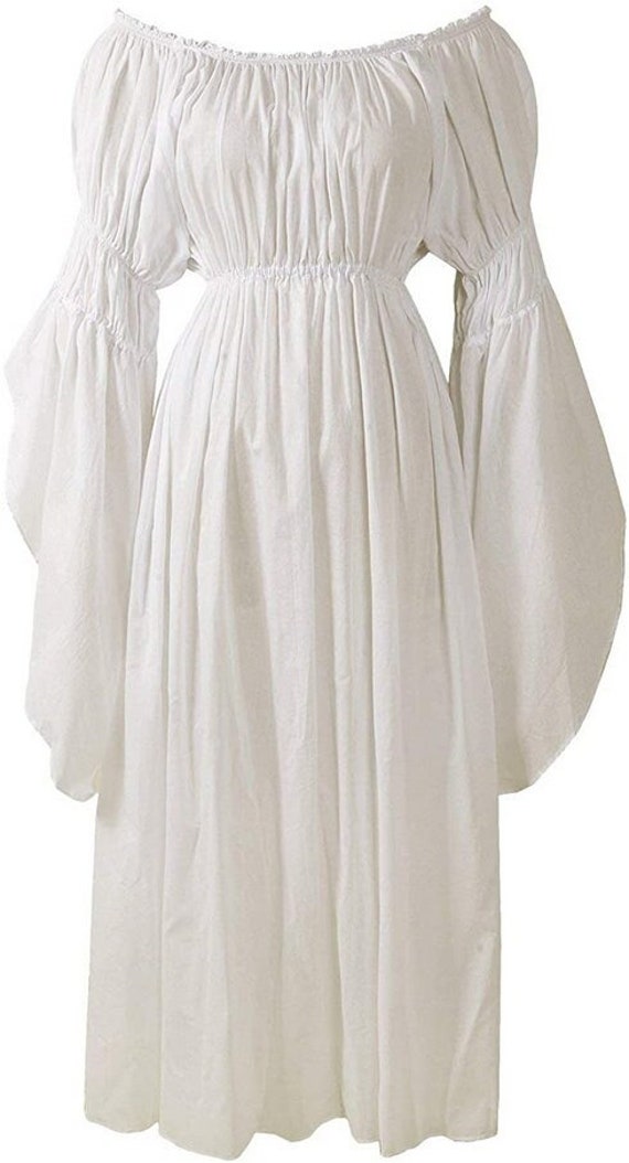 Renaissance Chemise Dress Long Tiered Cotton Pirate Medieval Elvin -   Canada