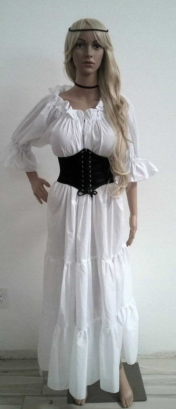 Renaissance Chemise Corset Dress Long Tiered Cotton Pirate Medieval Elvin Etsy
