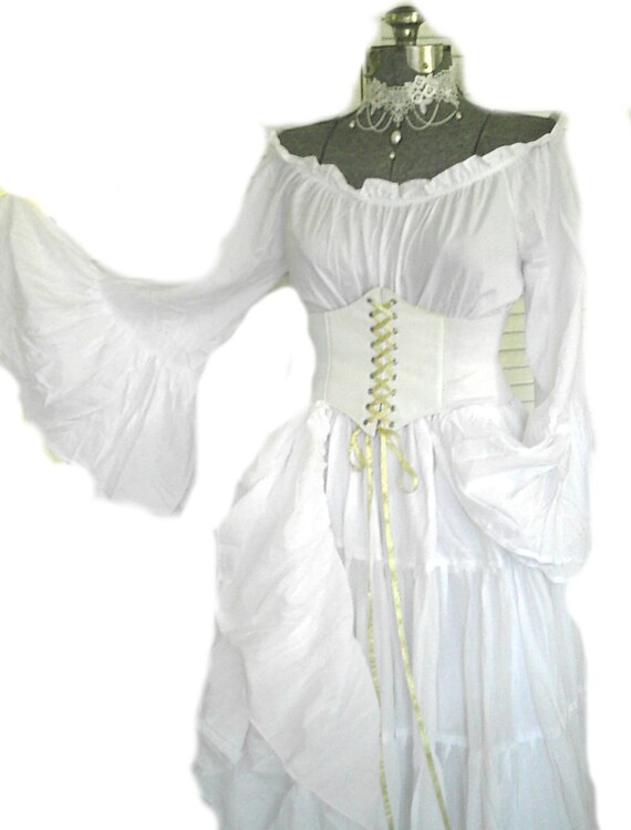White Renaissance Dress Wedding Gown Corset Chemise Pirate - Etsy Singapore