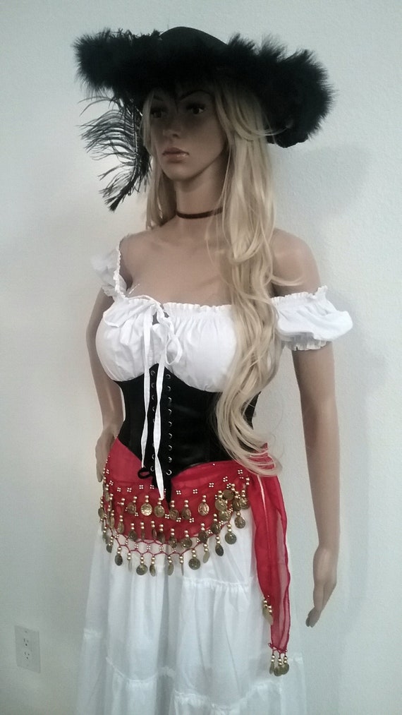 READY TO SHIP Pirate Sash Coin Belt Scarf Red Black Gypsy Halloween Belt  Only 