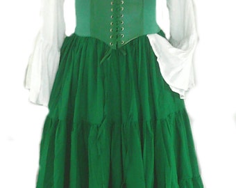 Renaissance Celtic Dress Chemise Corset Outfit 3 pcs Wench Pirate St Patricks Day Medieval Steampunk Costume Celtic Cosplay Fair  Dark Green