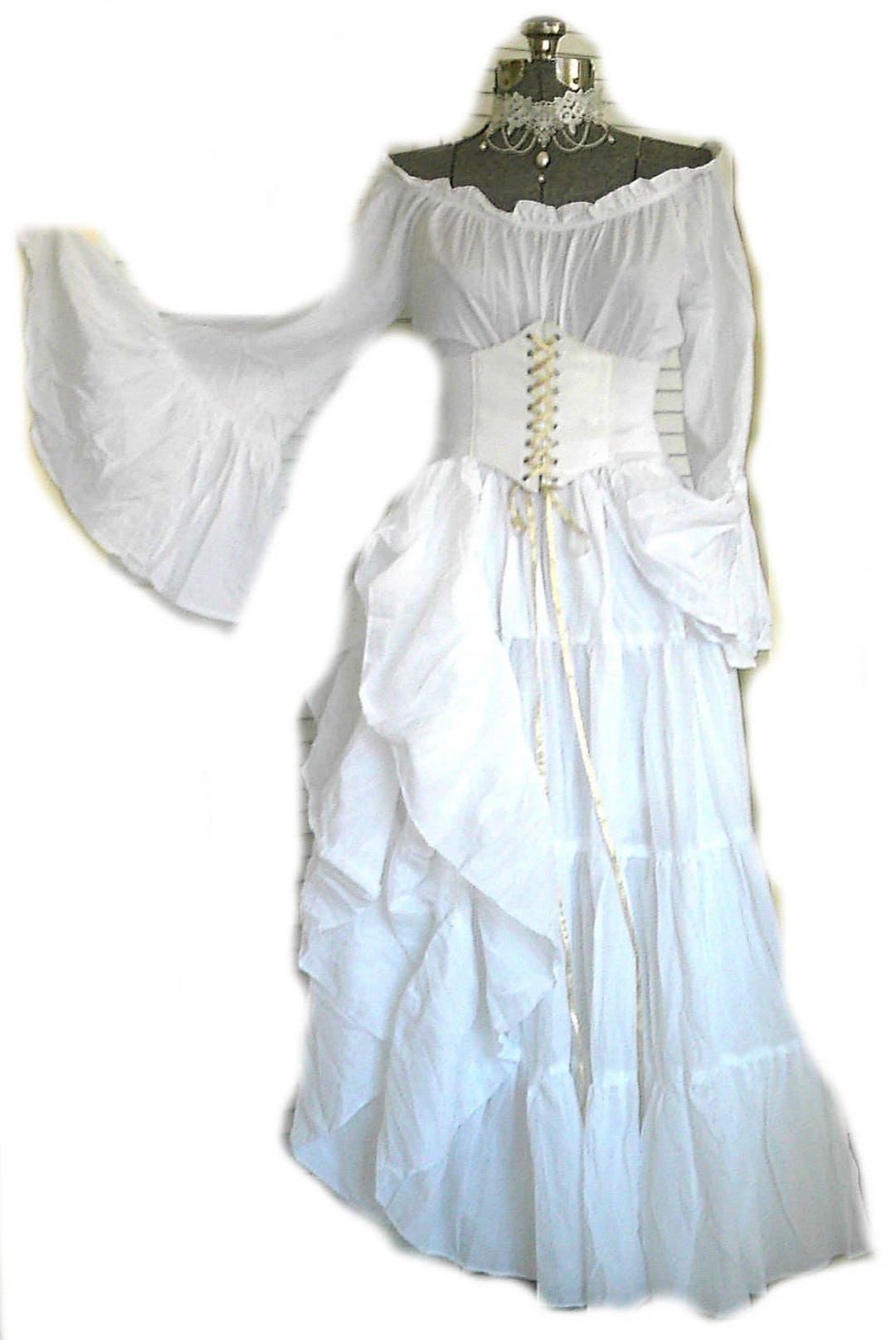 Plus White Renaissance Dress Wedding Gown Corset Chemise Pirate