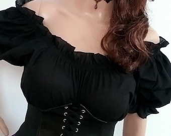 Renaissance Blouse, Black, Size L, Cotton, Medieval