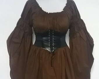 Renaissance Chemise Blouse Long Tiered Sleeves Cotton Pirate Medieval Elvin