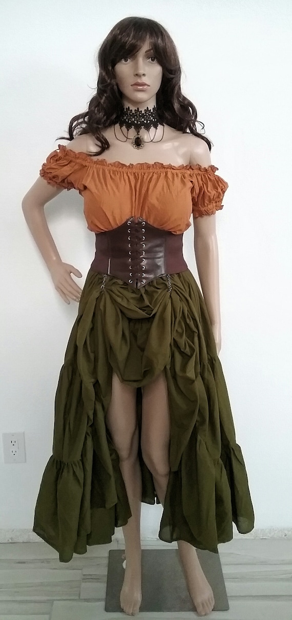 Disfraz de pirata para mujer, corsé Steampunk, Vestido con tirantes, corsé  negro, falda de talla grande