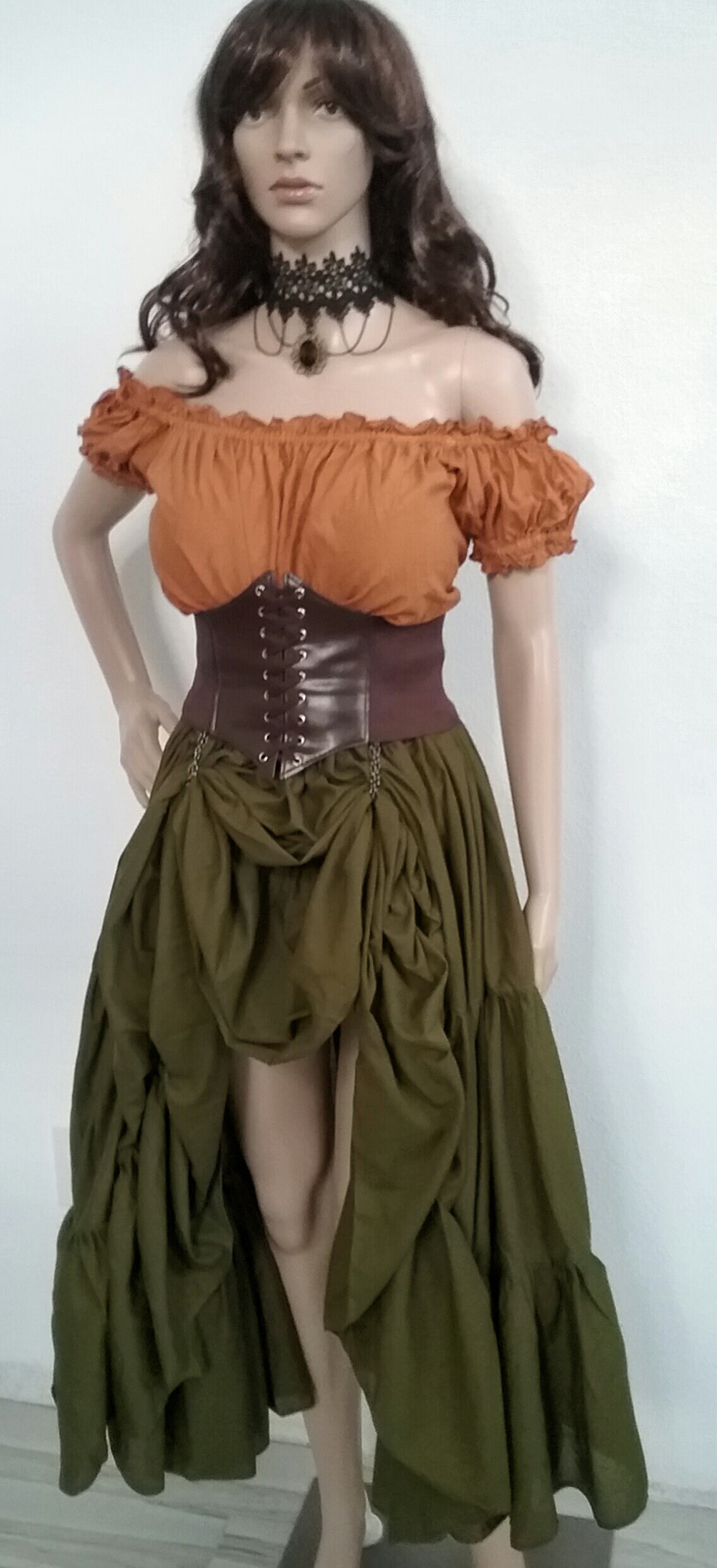 Racy Steampunk Rose Corset Blouse Petticoat Skirt Scarf Costume Adult Women 