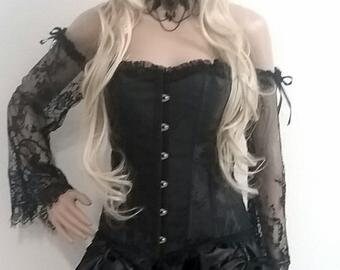 Steampunk Lace Corset Only Renaissance Long Sleeve Victorian Pirate Vapire Costume Medieval Wench Halloween